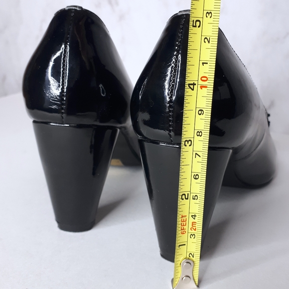 La Diva Chunky Heel 3D Flower Toe Black Patent 8 - Picture 13 of 13